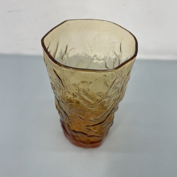 Vintage MCM Seneca Driftwood Crinkle Textured Glass Tumbler Brown Amber 12oz - Picture 2 of 10